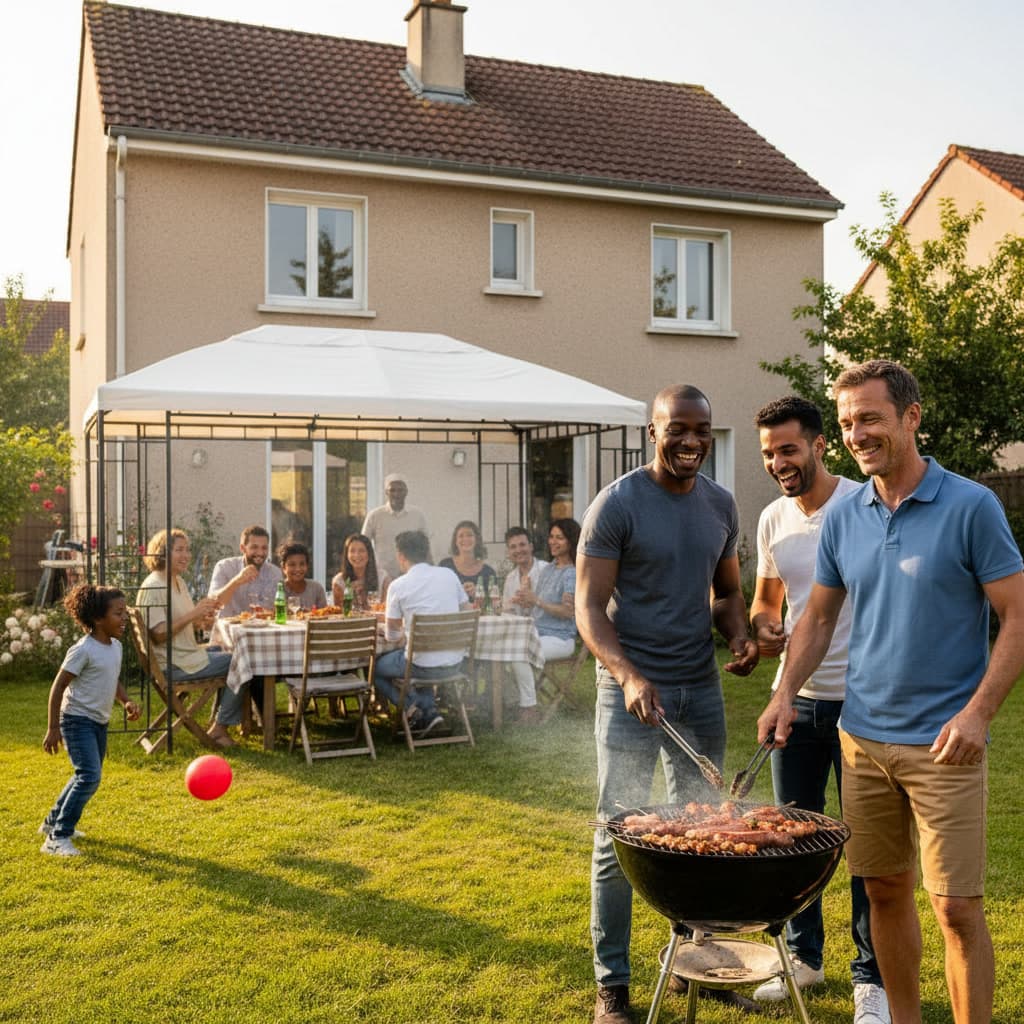 Barbecue entre amis dans le jardin, un samedi d'été