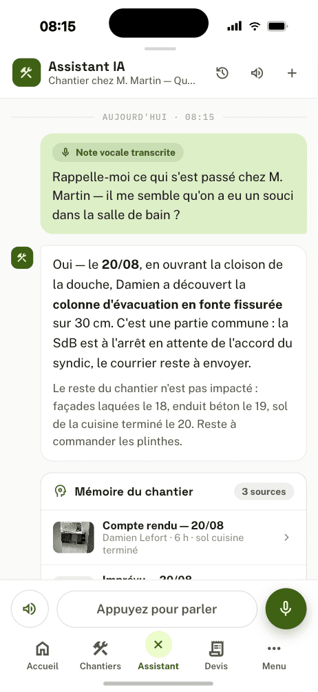 Question posée au chantier de M. Martin sur le plancher humide, avec sa réponse sourcée